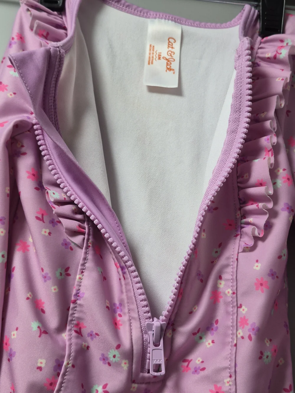 Cat & Jack Pink Floral Long-Sleeve Girls' Rashguard One-Piece 18M